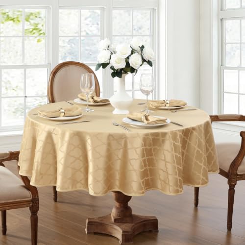 HLC.ME Modena Gold Waterproof Tablecloth, Dining Table Cover, 70" Round