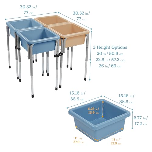 Image of ECR4Kids 4-Station Sand and Water Adjustable Play Table, Sensory Bins, Sand /Powder Blue