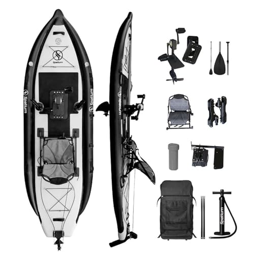 Spatium Inflatable Pedal Fishing Inflatable Kayak Pedal Boat Sit on Top Pedal Drive Fishing Kayak for Adults One Person Suitable for Rivers,Oceans,Lakes,Black Color