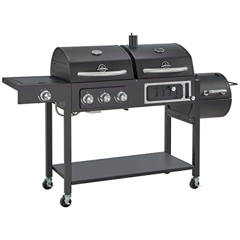 Jamestown DEAN Kombigrill Gas Kohle Smoker inkl. Seitenbrenner Cover