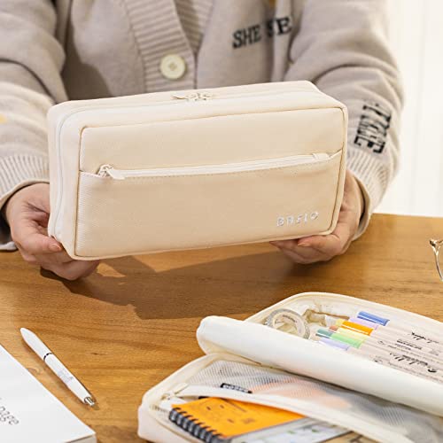Easthill Big Capacity Pencil Case Pencil Pouch School Supplies For College Students Office Simple Stationery Pencil Holder Bag Teen Girls Women-Beige #TOP5