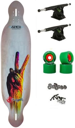Original Apex 40 Peace Sign Double Kick Double Concave Middleweight Freeride Longboard Deck Complete Reverse Kingpin Trucks Abec 11 Freerides "Slide" Wheels 66mm W/ Laser Cut Grip Tape
