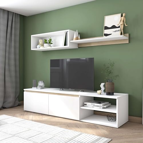 Miniatura 5 de Miroytengo Modulo De Tv Para Salón Comedor Estilo Nórdico En Color Blanco Mate Y Roble Sahara 160 Cm