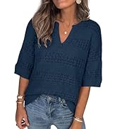PRETTYGARDEN Womens Crochet Tops Casual Cotton Hollow Out Knit Short Sleeve Oversized Sweater for...