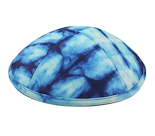 Zion Judaica Mens & Boys Blue Tie Dye Kippah with...