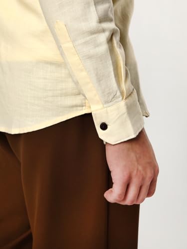 Image of Urbano Fashion Men's Linen Blend Full Sleeve Relaxed Fit Mandarin Collar Casual Solid Shirt