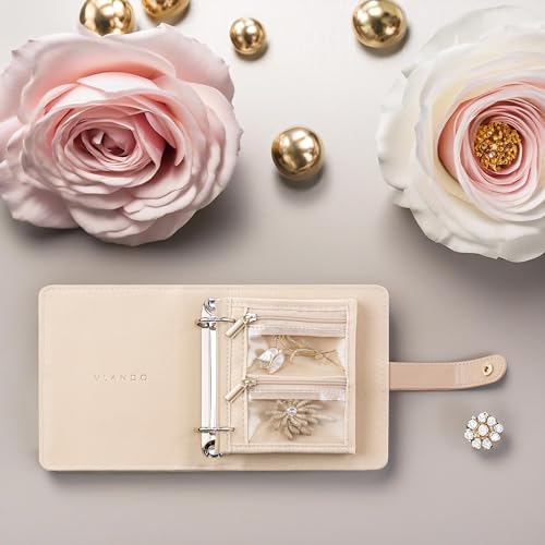 Vlando Small Jewelry Book Organizer - Leather Travel Jewelry Case with 5 Detachable Pages for Necklaces, Rings, Earrings, Tangle-Free, Giftable,Latte by VLANDO - Used condition - Image 6