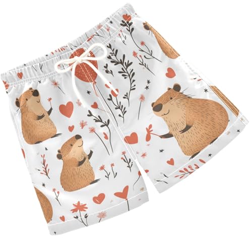 Pigsaly Boys Swim Trunks Capybara Balloon Heart Boys Board Shorts Swimsuit Swimwear Summer Bathing Suit 4T Multicolor