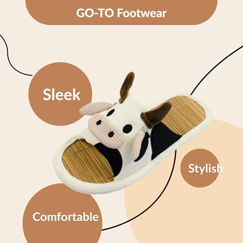 zenley - Cow Bamboo Slippers with Non-Slip Sole Women and Men Indoor, Organic Soft Cotton Cartoon Animal Slippers3