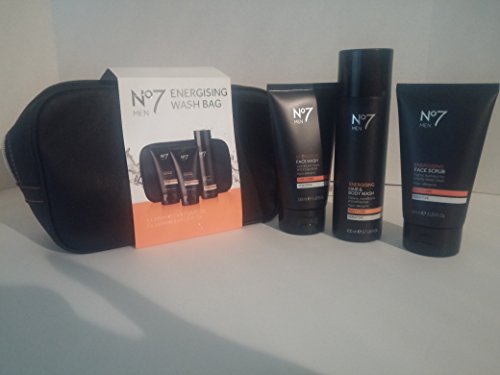 Boots No7 Men's Energizing Wash Bag, W/Hair & Body Wash, Face Scrub, Face Wash