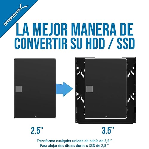 SABRENT Kit de montaje de unidad de disco duro interno de 3.5" a 2 unidades de estado sólido (SSD) / 2.5 pulgadas, incluye cables SATA y de alimentación [BK-HDCC] - imagen 7