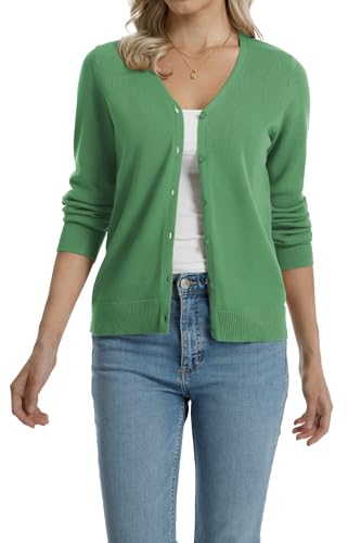 Image of QUALFORT Women's 100% Cotton Lightweight Cardigans Long Sleeve Knitted Button Down Sweater