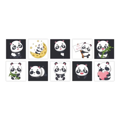 Azulejos Adhesivos Cocina 15x15 cm Lindo Panda Negro Vinilos Baño Azulejos Impermeable Azulejos Adhesivos Baño Vinilo Pared Decoración de Muebles Azulejos Adhesivos (10 Piezas)