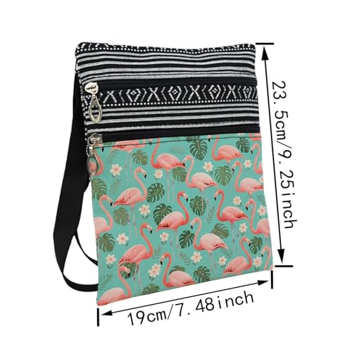 Green Flamingo Messenger Bag Small Ethnic Pattern Adjustable Strap Crossbody Zipper Pouch Flamingo Phone Organizer Wallet Cute Shoulder Handbag for Women Friends2