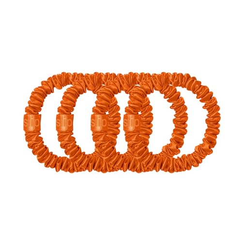 Image of Slip Silk Hair Ties - Skinny Silk Orange Scrunchies, No Damage, No Crease, Anti-Breakage |100% Mulberry Silk | All Hair Types | Made with Proprietary Slipsilk | Set of 4