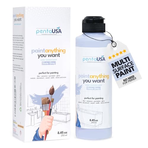 PENTAUSA All in One Paint - Slate Grey, Waterproof Paint for Bathroom, Tub, Tile, Sink, Kitchen Cabinets, Countertops, Wet Surface, 8.45oz