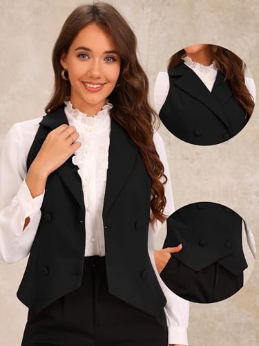 Allegra K Notched Lapel Waistcoat Vest for Women's Double Breasted V Neck Sleeveless Workwear Suit Vests2