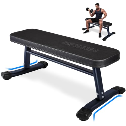 HEMERIS Flat Weight Bench 43 Inch 2.4 Inch Thick Pad Workout Bench 660 LBS Bench Press Exercise Equipment for Home Gym Strength Weight Training(Black)
