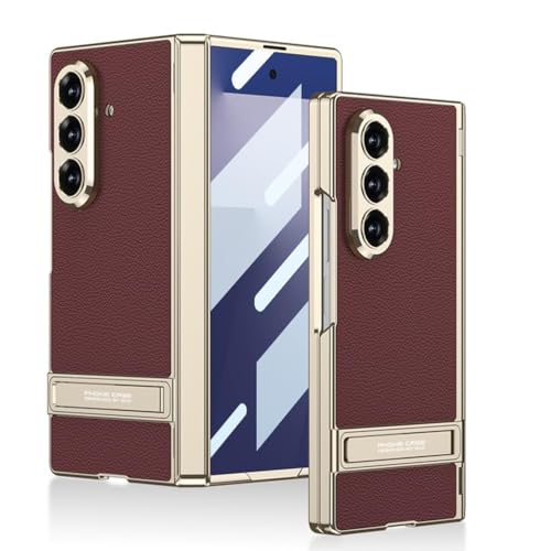 Étui en cuir galvanisé pour Samsung Z Fold 7, la protection de luxe rouge avec charnière