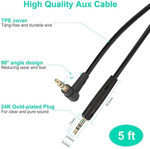 Mr Rex 2,5mm auf 3,5mm Kopfhörer Kabel Ersatzkabel Kompatibel für Bose 700 QC45 QC35 QC25; JBL LIVE 650BTNC 660NC 460NC E45BT E55BT E65BTNC; AKG Y55 Y45BT (1,5 meters)