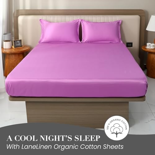 Image of LANE LINEN 400TC Super King Size Bedsheet with 2 Pillow Cases | 100% Cotton 3 Pc Bedding Set (2.74 M x 2.74 M) | Breathable & Wrinkle-Free | Sustainable & Eco Friendly Bedding Set (Mulberry)