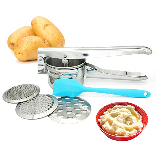 Potato Ricer, Potato Masher, Food Press with 3 Interchangeable Discs for Potatoes, Fruit