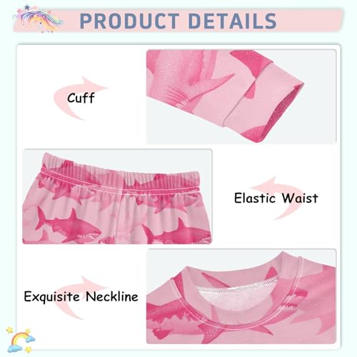 Pajama Sets Long Sleeve Pink Sharks on Background Soft Comfy Sleepwear 2 Piece PJS 3-8T4