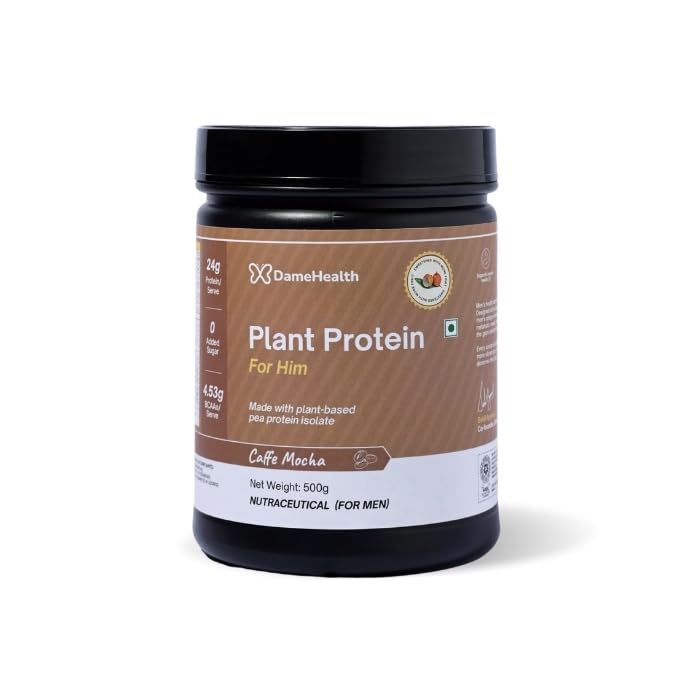 DAME HEALTH Men Power Plant Protein | Sugar Free | 5 Natural Herbs | 4.5gm BCAAs | Support Immunity, Fertility & Weight Management | Easy to Digest | Pack of 1 (Caffe Mocha-500gm)-image-41