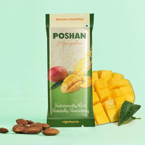 Image of POSHAN Women's Nutrition Mango Protein Bar, 40 g | 8g Protein with 4G Fiber |No Added Sugar, 100% Vegetarian & Gluten-Free| Made with Dates, Ragi and Superfoods|No Trans Fat |Pack of 3