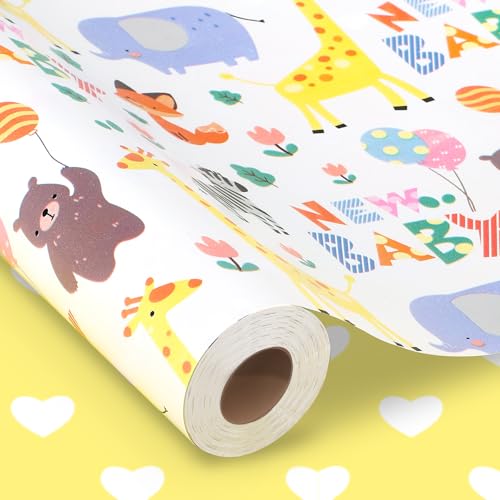 woric Reversible Baby Shower Wrapping Paper Roll 17 Inch x 33 Feet
