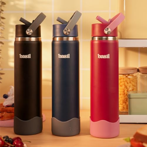 Image of Basil HydraFizz Stainless Steel Insulated Water Bottle for Kids & Adults | 800ml Leakproof Sipper Bottle with Carry Handle | Double Wall Vacuum Thermosteel Bottle for Home, & Travel | Classic Black
