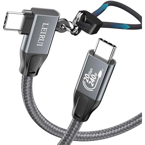 USB C to USB C Cable 90 Degree, 240W Fast Charging 20Gbps USB-C Data Transfer Cable 4K@144Hz/60Hz USB C Video Monitor Display Cable High Speed USB 3.2 Gen2x2 Cable Compatibile with Galaxy MacBook Cover