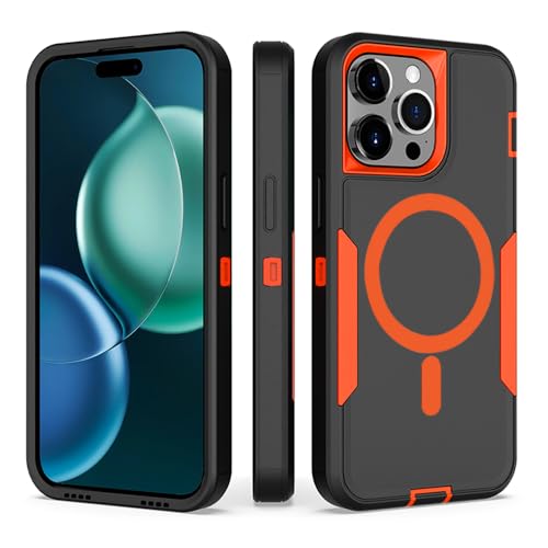 showdd Designed for iPhone 16 Pro Case,Magnetic,Double Protection,Tough Durable,Compatible with MagSafe,Detachable Back Clip,Dustproof,No Fading,No Yellowing,Non-Slip,for Men Women,Black Orange by showdd - Image 2
