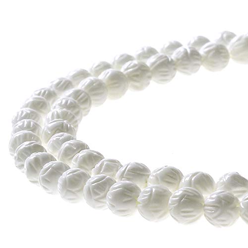 MJDCB 7A Natural White Lotus Carving Shell Stone Buddha Prayer Beads for Jewelry Making DIY Bracelet Necklace (8mm)