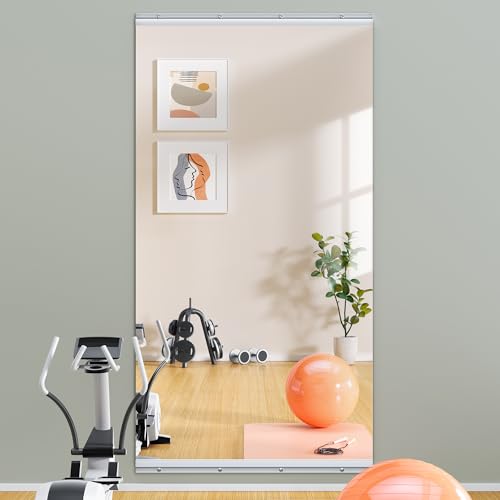 Hasipu Lot de 1 Miroirs Pleine Longueur 160x70 cm, Miroir sans Cadre en Verre Trempé Épaisseur 0,16 Pouce, Idéal Yoga, Fitness, Garage et Salle de Danse