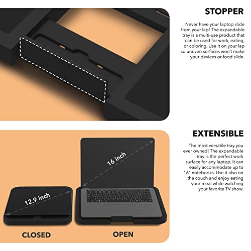 Couch Console Expandable Lap Tray With Armrest, Table For Laptop, Writing, Eating - Great For Car, Travel, Bed- Black #TOP3