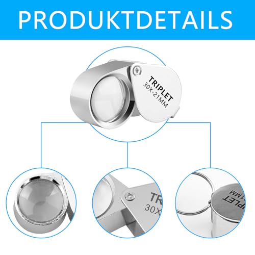 Diffaxy Juwelier Lupe 10X und 30X, Zusammenklappbare Handlupe für Juweliere zur Schmuckidentifizierung, Taschenlupe für Edelsteine, Schmuck, Rocks, Antiquitäten und von Zeitungsbüchern