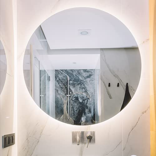 foxydryWall round mirror with LED, lighted wall-mounted mirror, frameless bathroom mirror (Ø 80 cm)