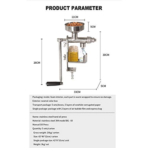 Hand Crank Oil Press Machine Household Manual Stainless Steel Oil Extractor Suitable For Peanut Nuts Seeds Sesames Olive Oil Press Machine Cold Press Oil Expeller (304) #TOP1