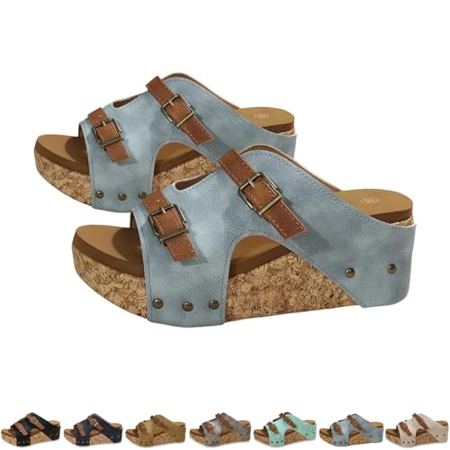 Women's Platform Wedge Sandals Faux Cork Footbed Sandals Comfortable Open Toe Casual Dressy Summer Beach Shoes 2026 New (Light b