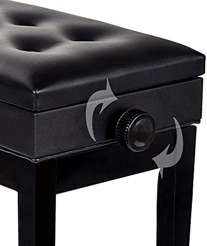 GRANDMA SHARK Piano Stool, Dressing Table Stool, Height Adjustable, Single Seat Keyboard Bench with Storage Compartment, Soft Faux Leather Padded Seat (Black Button)