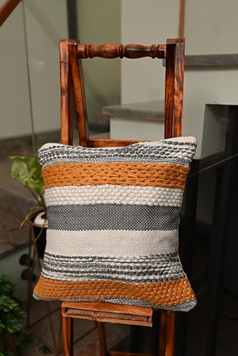 Image of TIB Premium Boho Decorative Throw Cushion Covers, 16 x 16 cm, Set of 2, Cotton. (Multi Lines)