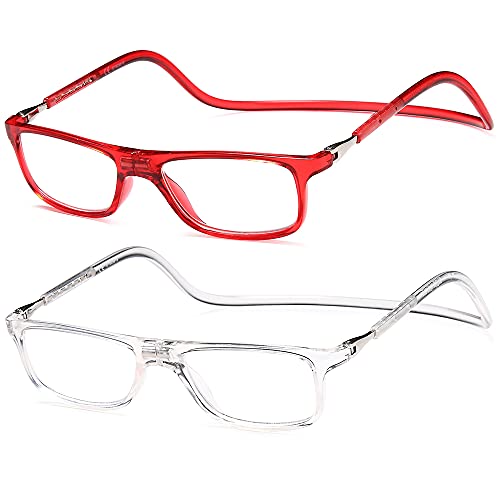 NEWVISION® - 2 pares de gafas de lectura con imán, gafas de presbicia plegables ajustables, cierre magnético para mujer y hombre, con varillas para colgar el cuello, montura ligera, NV2904 (+2.00, TR) Cover