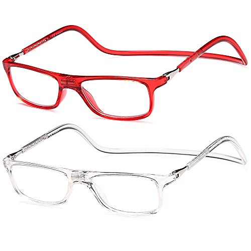 NEWVISION® - 2 pares de gafas de lectura con imán, gafas de presbicia plegables ajustables, cierre magnético para mujer y hombre, con varillas para colgar el cuello, montura ligera, NV2904 (+3,00, TR)