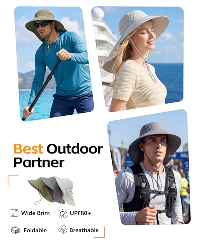 Image of Home Prefer UPF 80+ Sun Hat for Men Women Wide Brim Sun Hat with Neck Flap Summer Beach UV Protection Gardening Fishing Hat