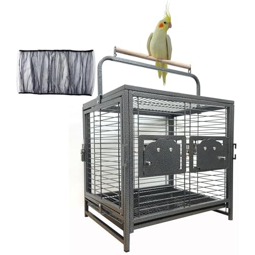 Deluxe Portable Wrought Iron Bird Travel Parrot Vet Carrier Cage Prevent Beaks Out Pet Products for Parrots Conures Cockatiel Amazon African Grey Prevent Beaks Out Include Cage Cover