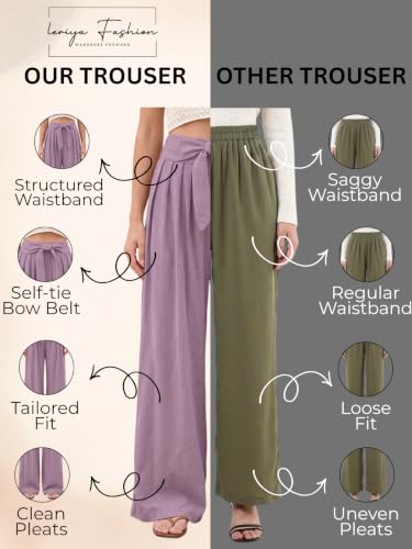 Image of Leriya Fashion High Waist Palazzo Pants for Women | Poly Cotton Wide Leg Trouser Pants for Women | Relaxed Fit Pleated Trousers for Casual & Semi-Formal Wear