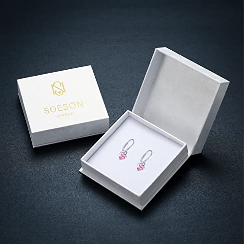 October Birthstone Earrings Sterling Silver Hot Pink Heart Earrings Dangle Leverback Birthstone Earrings October Birthstone Jewelry For Women Girls Gifts #TOP6