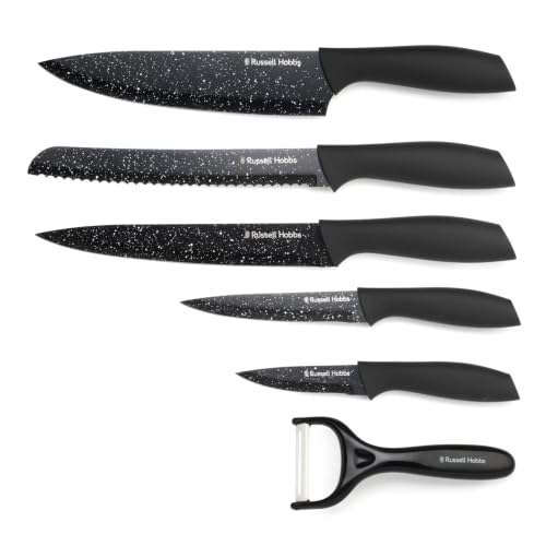 Russell Hobbs Black Marble set de cuchillos y pelador, 6 piezas