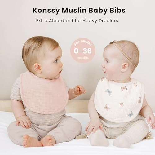 Image of Konssy Muslin Baby Bibs 8 Pack Baby Bandana Drool Bibs Cotton for Unisex Boys and Girls, Soft Absorbent Set for Teething and Drooling